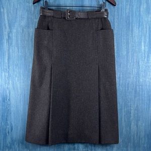 Anne Klein Vintage Union-made Brown Wool Skirt with Belt & Pockets